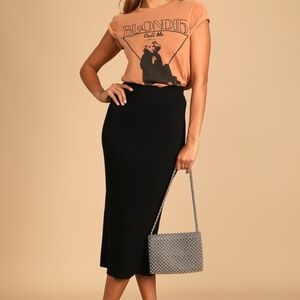 Lulus Seasonal Fave Black Ribbed Knit Midi Sweater Skirt - Size M